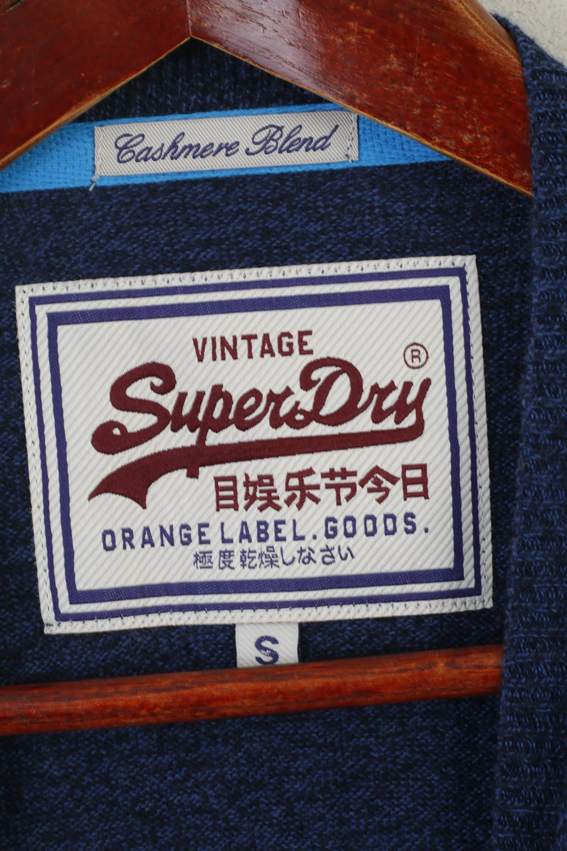 Superdry Men S Jumper Blue Cotton Cashmere Blend V Neck Soft vintage Sweater