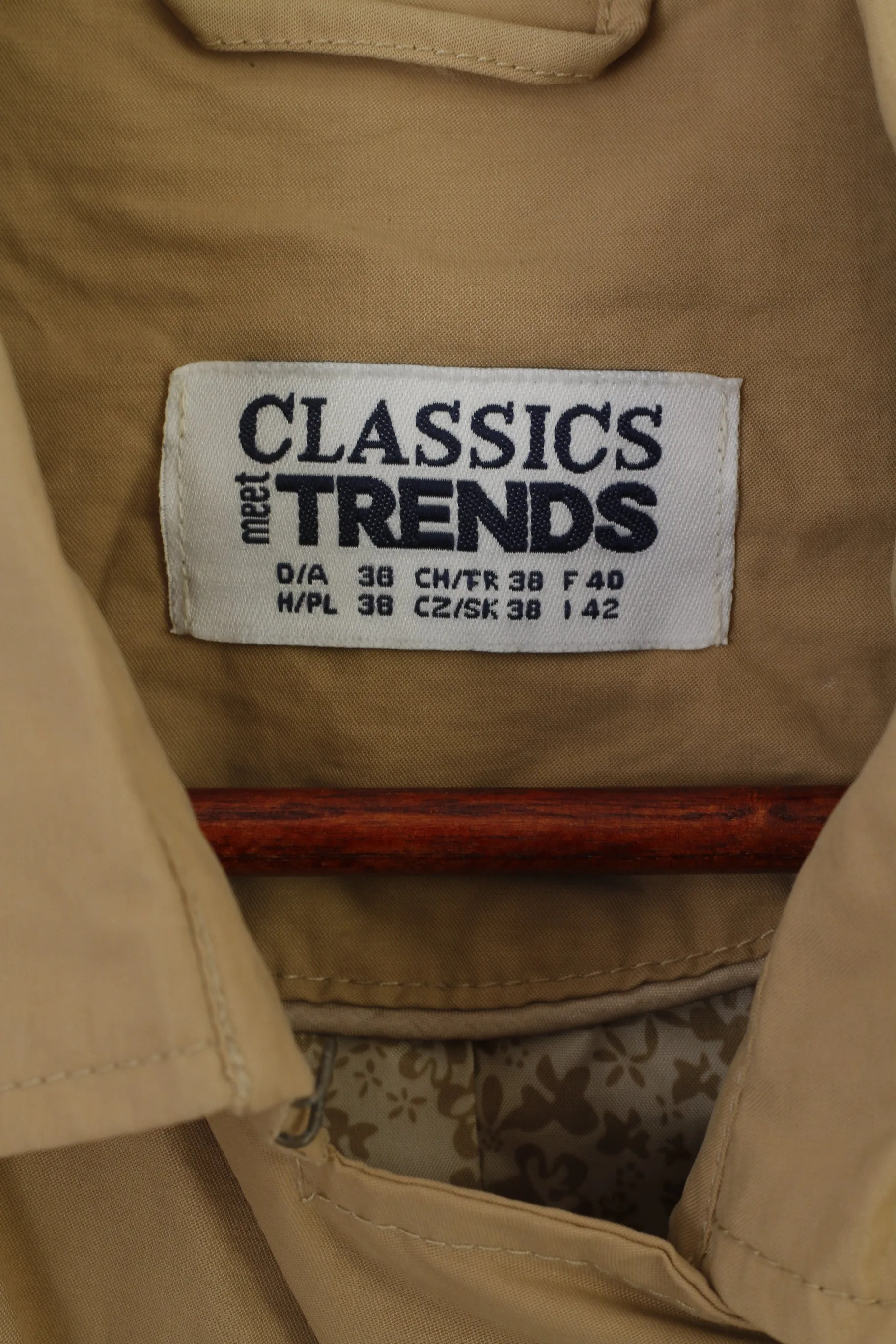 TCM Women 38 M Coat Beige Cotton Nylon Blend Classic Double Breasted Trench