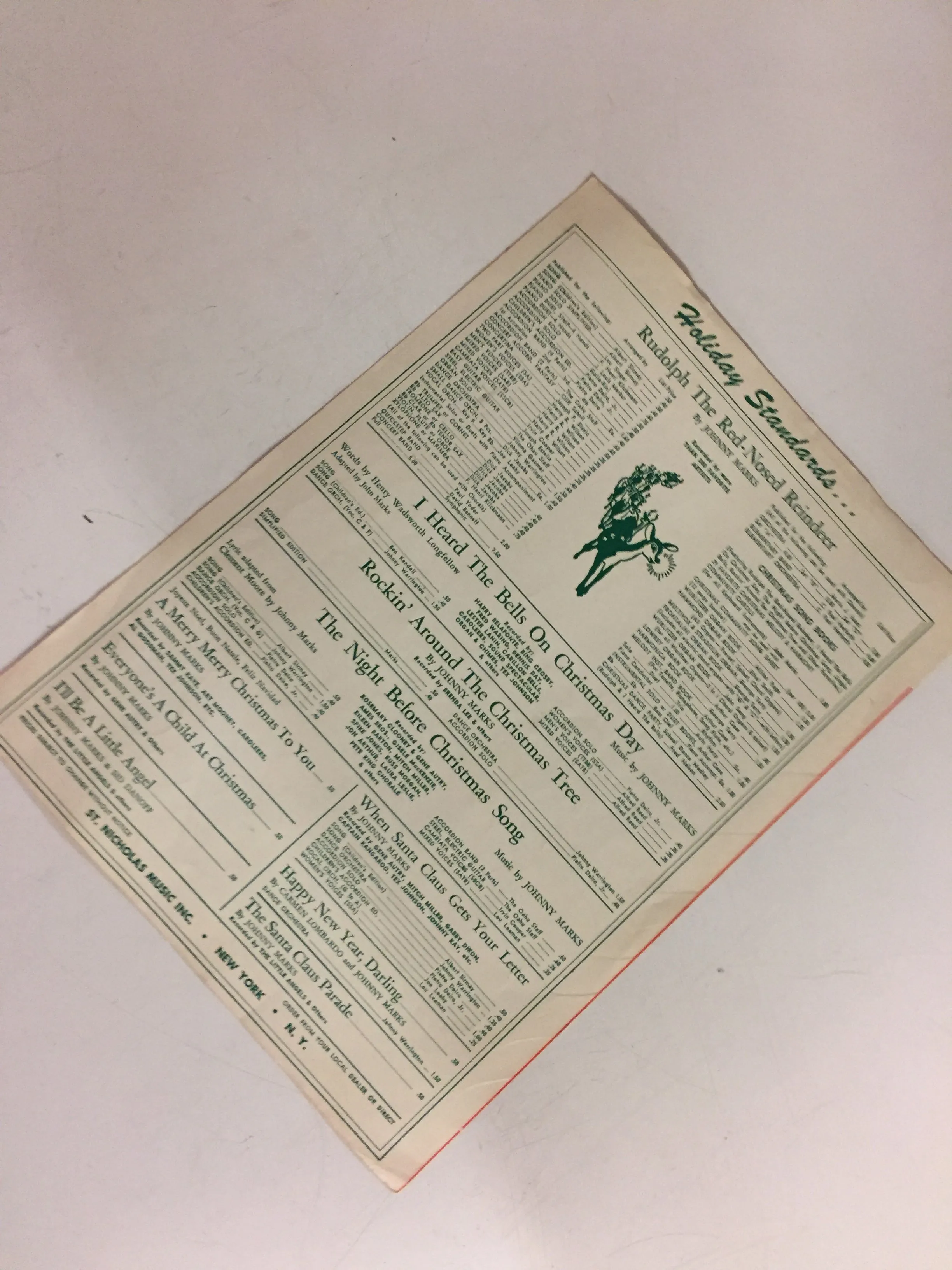 Vintage 1949 St Nicholas Music Rudolph the Red-Nosed Reindeer Sheet Music