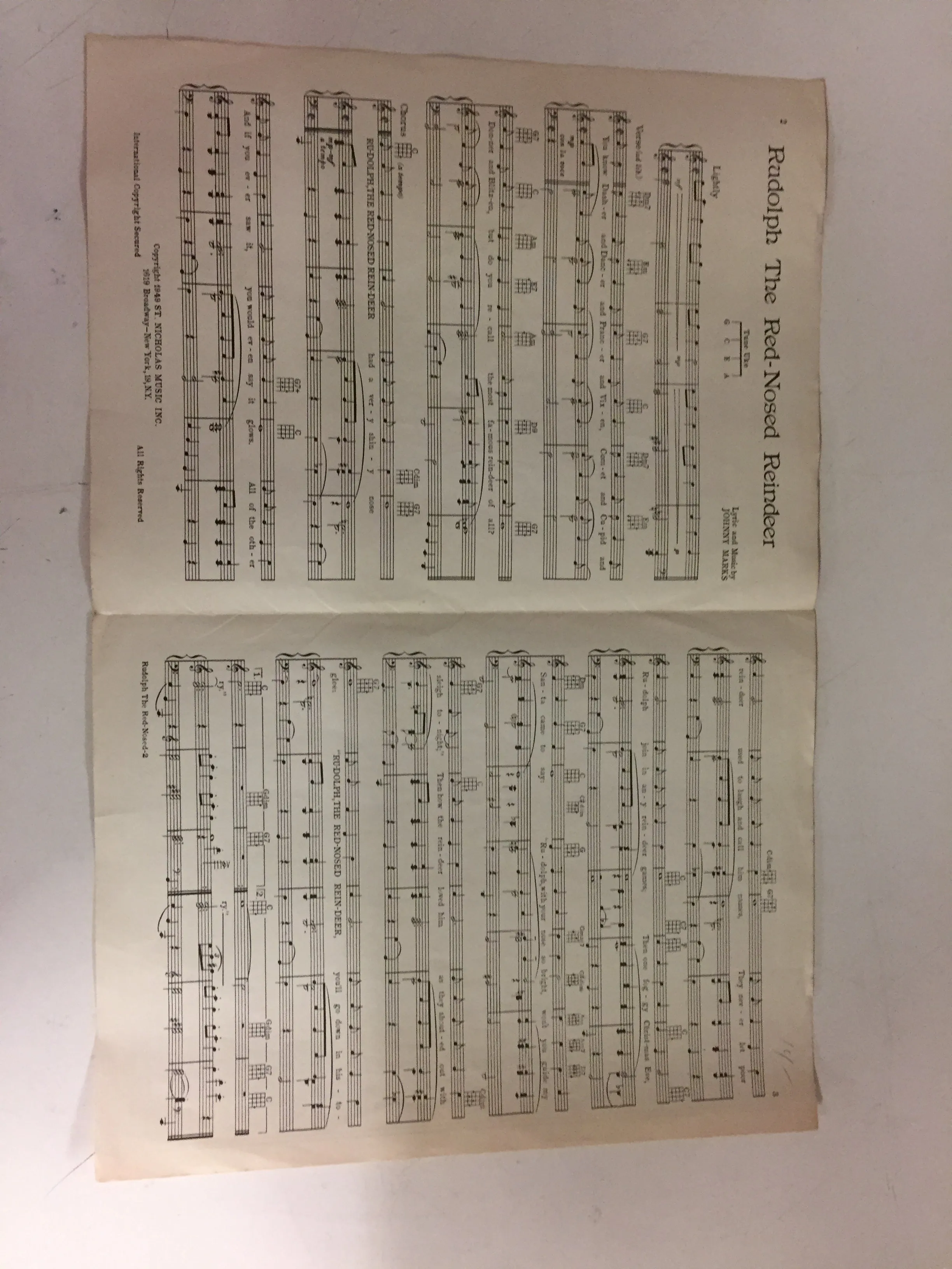 Vintage 1949 St Nicholas Music Rudolph the Red-Nosed Reindeer Sheet Music