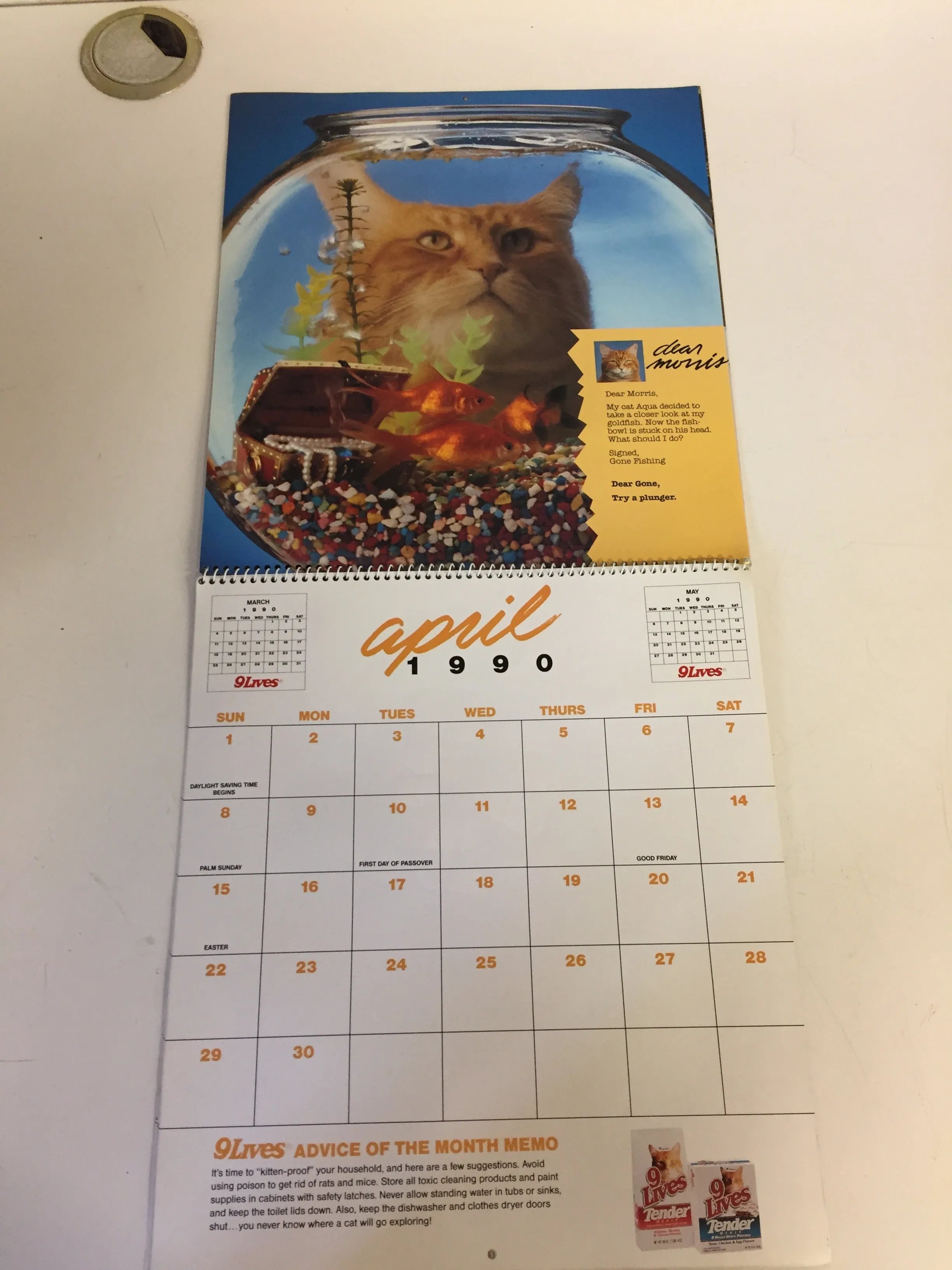 Vintage 1990 DEAN MORRIS CALENDAR Morris The Cat 9-LIVES ADVERTISING