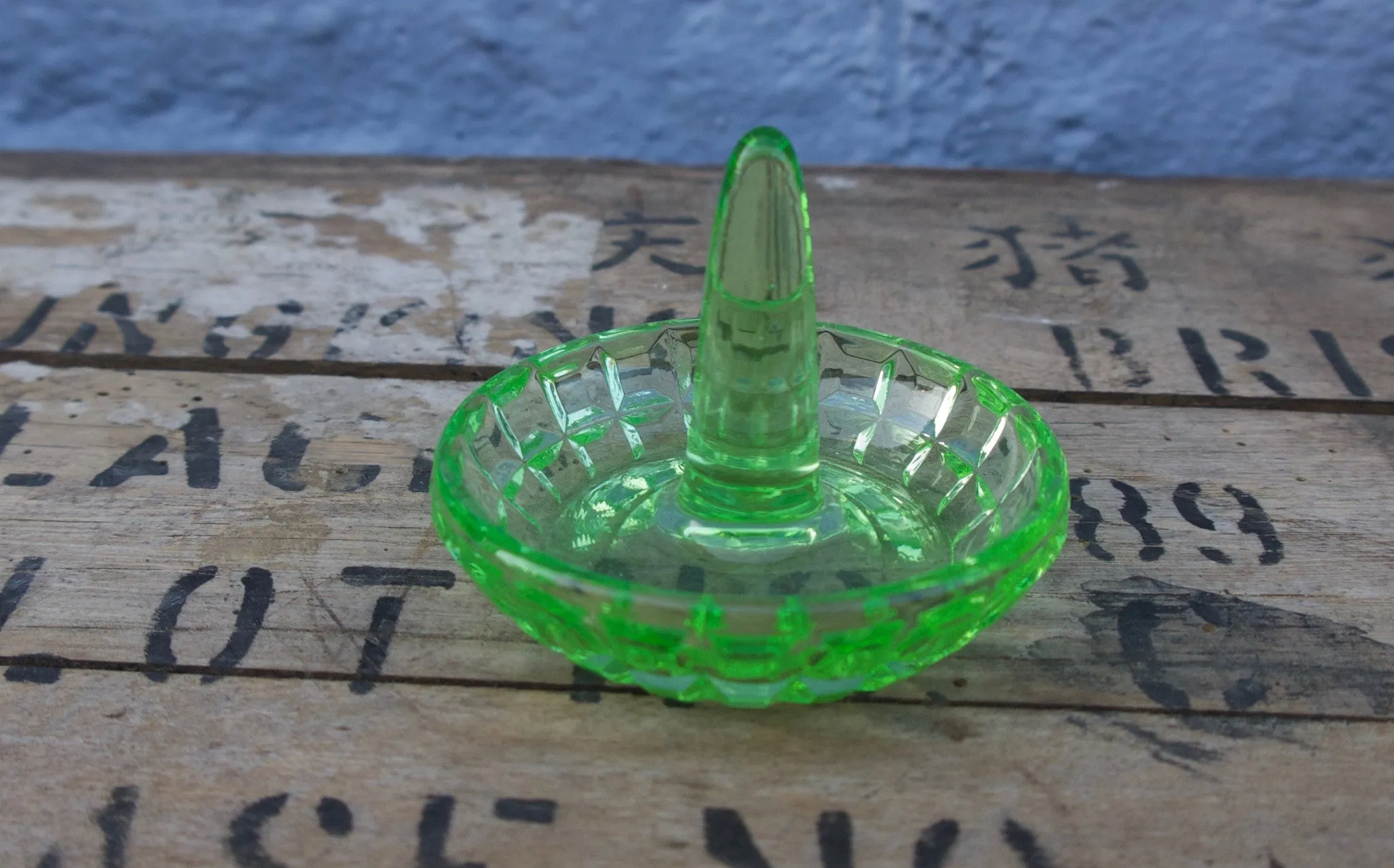 Vintage ring holder, ring dish, vintage green glass