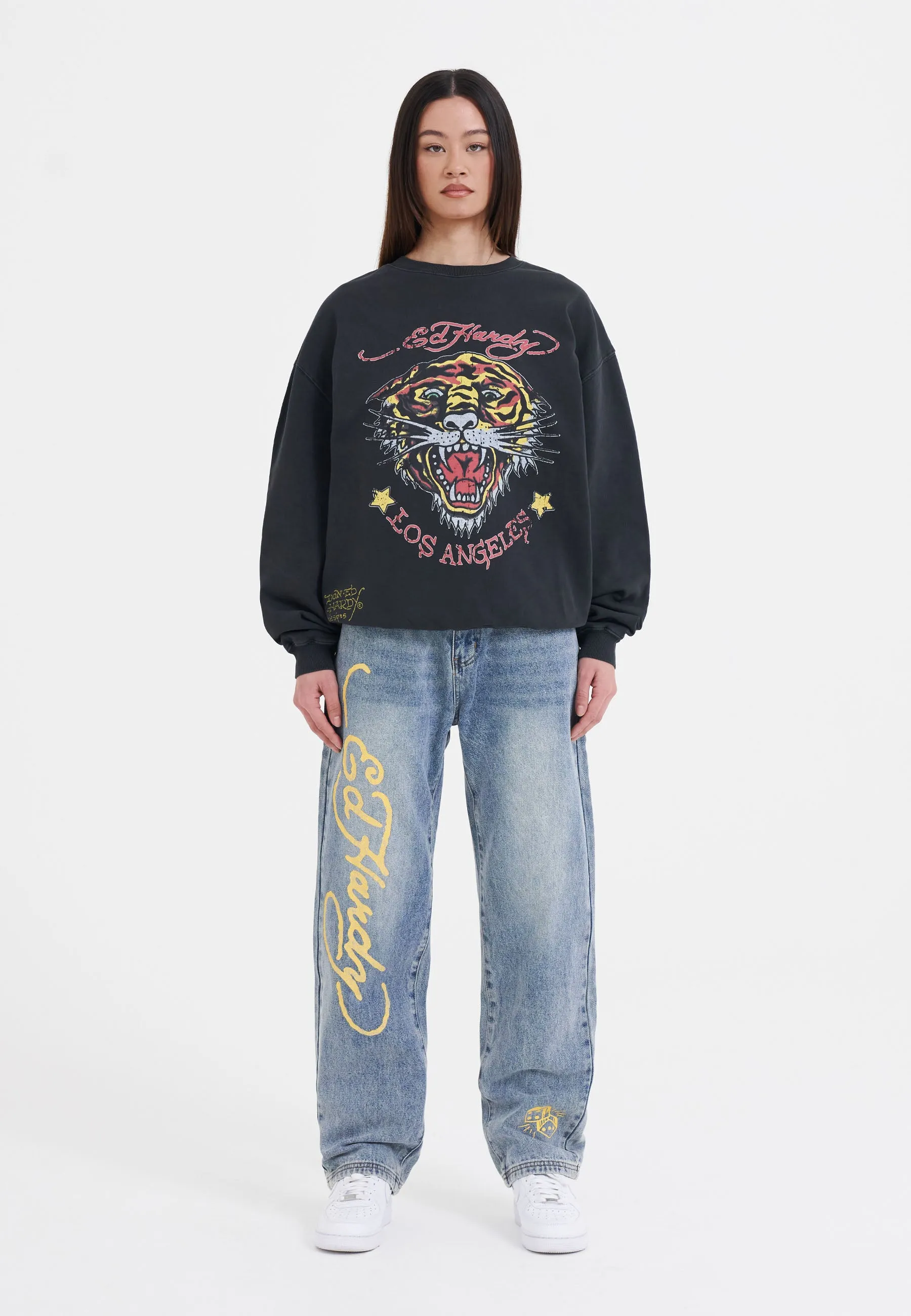 Womens Tiger-Vintage-Roar Crew Neck Sweatshirt - Black