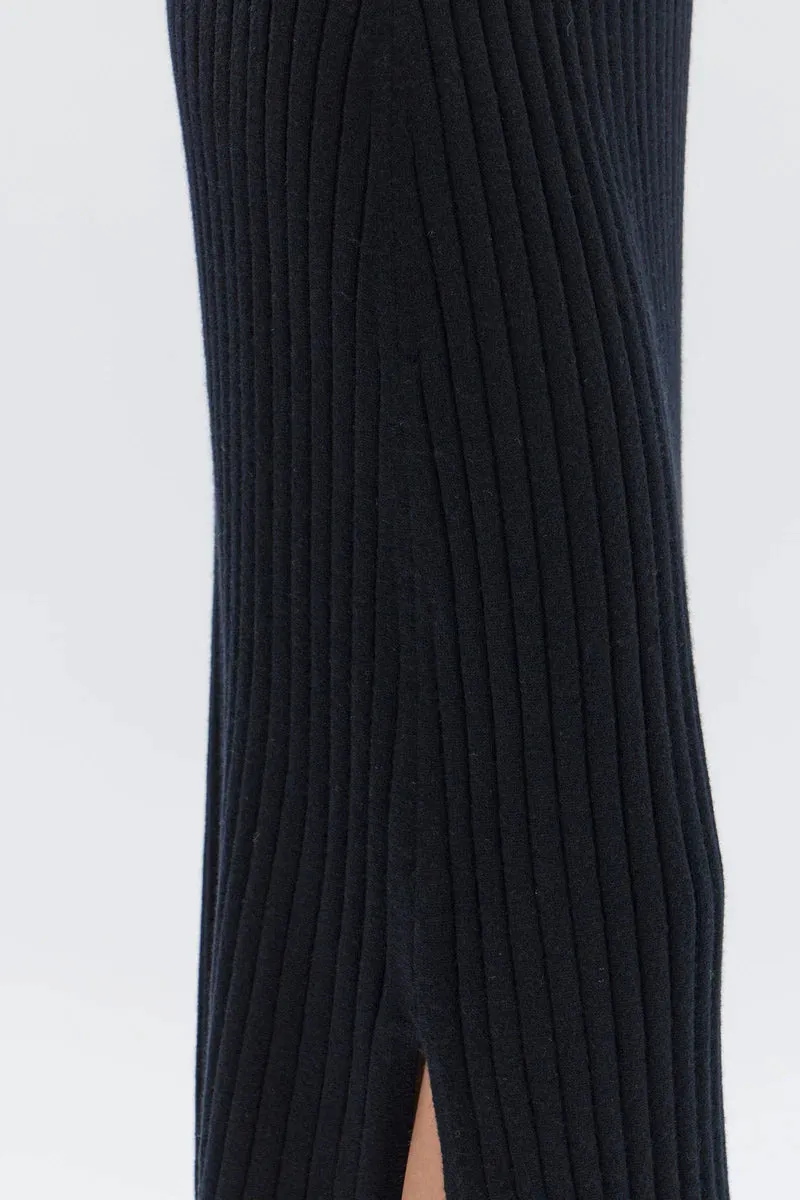 WOOL CASHMERE RIB SKIRT | BLACK