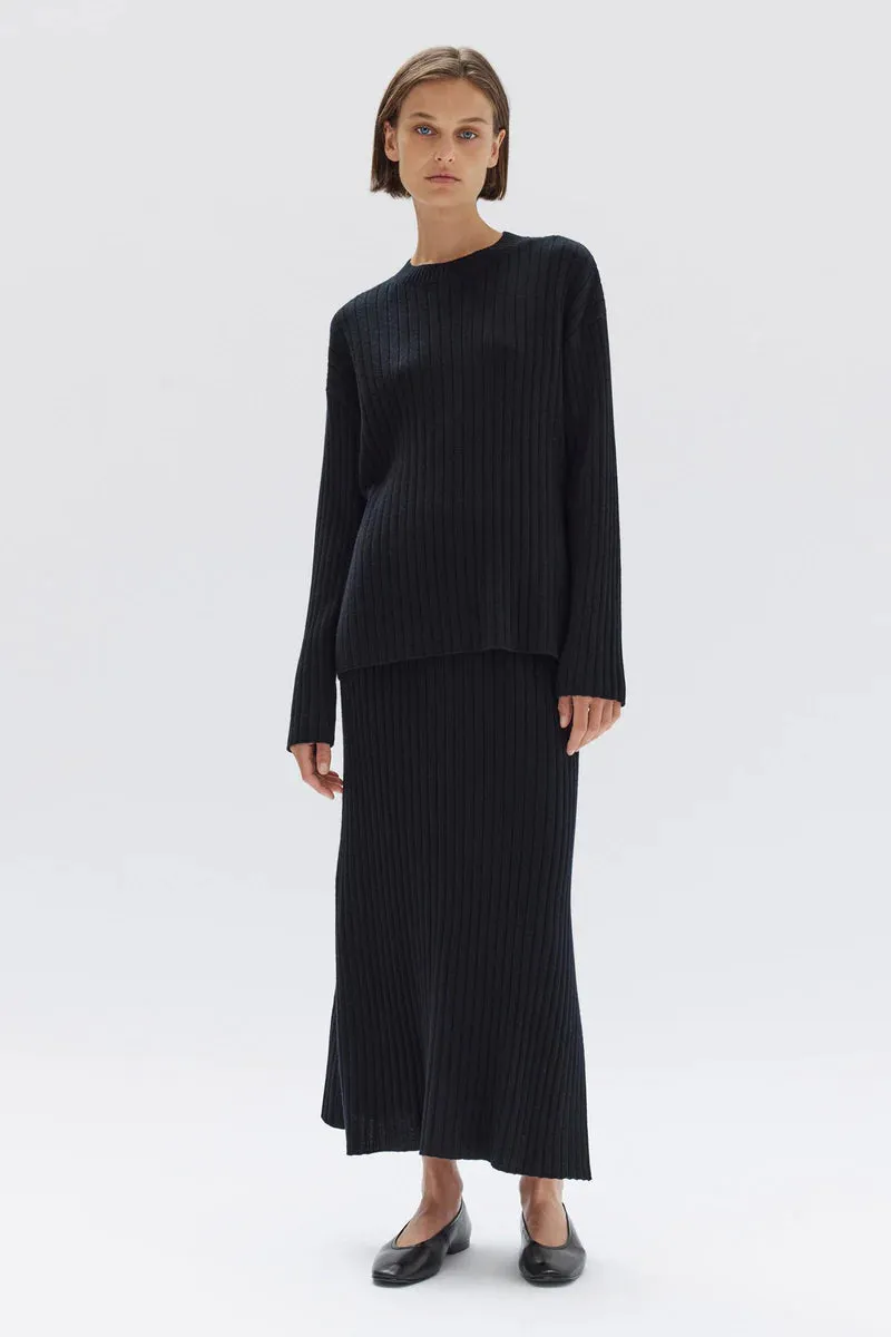 WOOL CASHMERE RIB SKIRT | BLACK